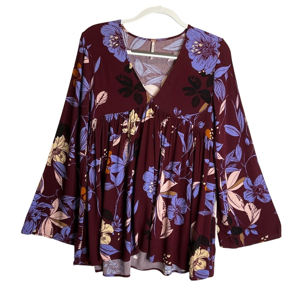 Free People Bella Tunic Maroon Floral Summer Coquette Cottagecore‎ Dark Romance